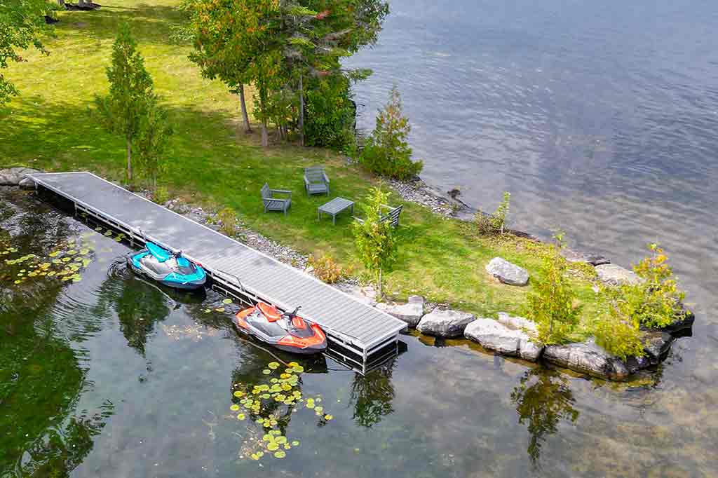 The water at the end of the 12 x 30 ft dock is about 3-4 feet deep. You can rent motorboats, paddleboards, water skis, and more nearby. Please store seat cushions in the deck box when not in used.